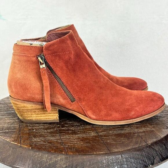 Sam Edelman Booties Womens 9 Packer Rust Suede Leather Stacked Heel Ankle - Picture 5 of 13